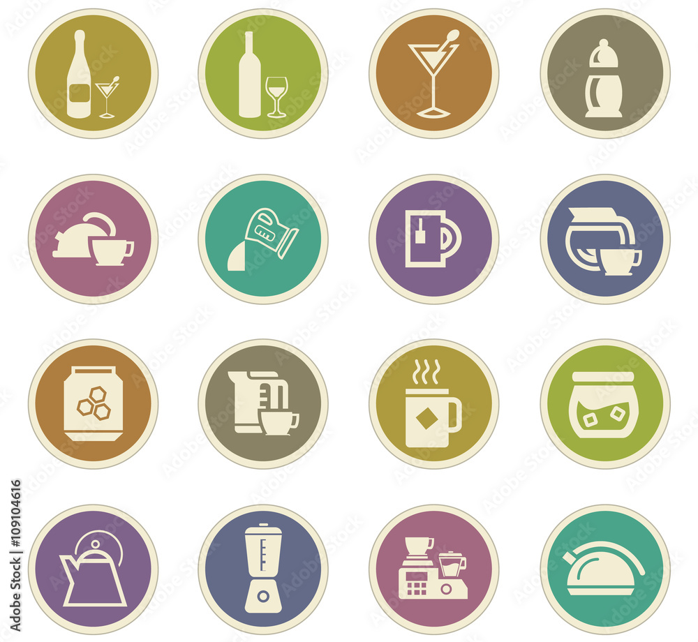 Utensils for the preparation of beverages icons Utensils for the preparation of beverages icons