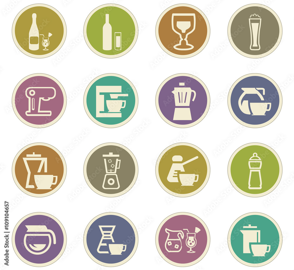 Utensils for the preparation of beverages icons Utensils for the preparation of beverages icons
