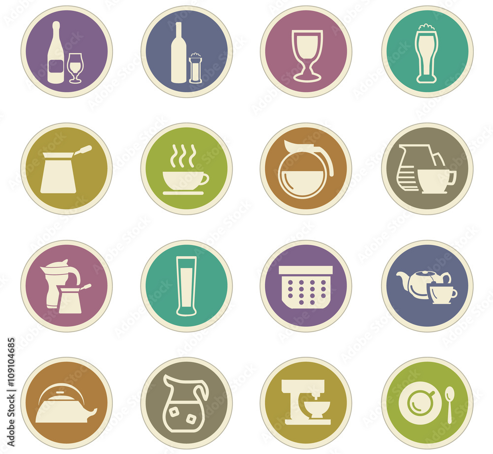 Utensils for the preparation of beverages icons Utensils for the preparation of beverages icons