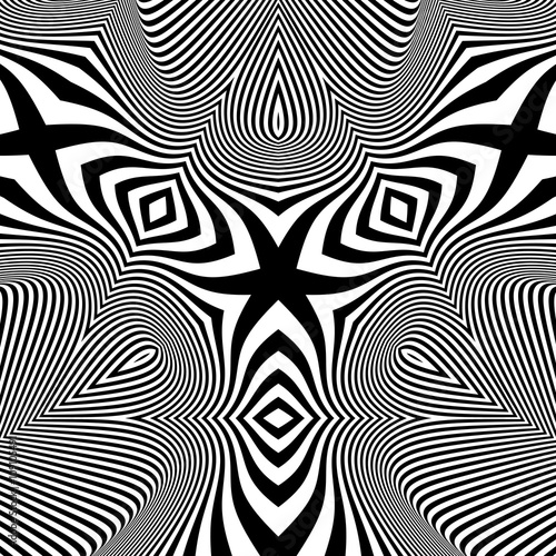 Black and White Background. Pattern With Optical Illusion. Vector Illustration.  
