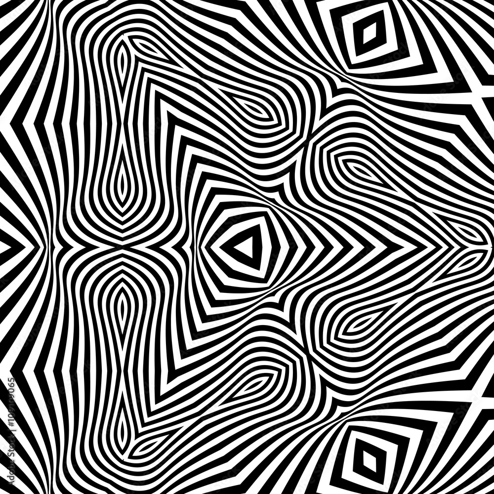 Black and White Background. Pattern With Optical Illusion. Vector Illustration