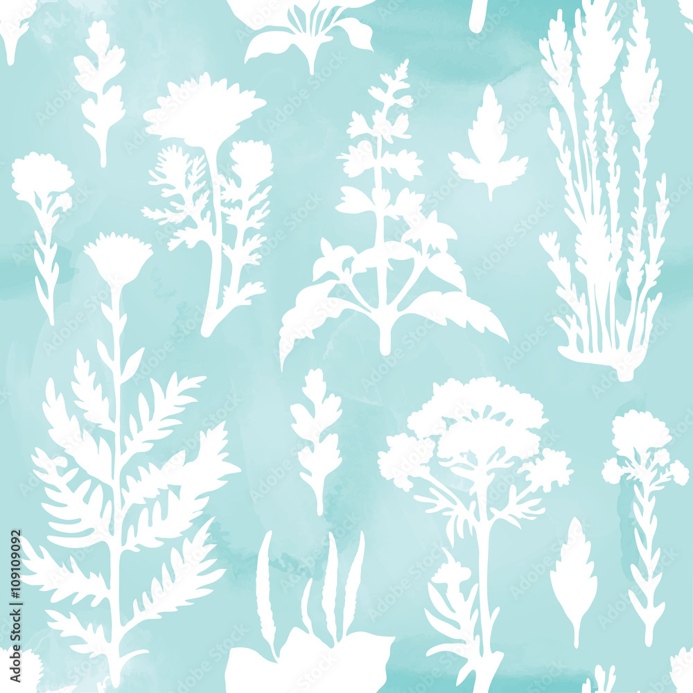 Fototapeta premium watercolor seamless background with plants