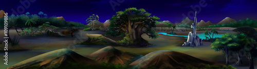 African Landscape in a Summer Night. Panorama