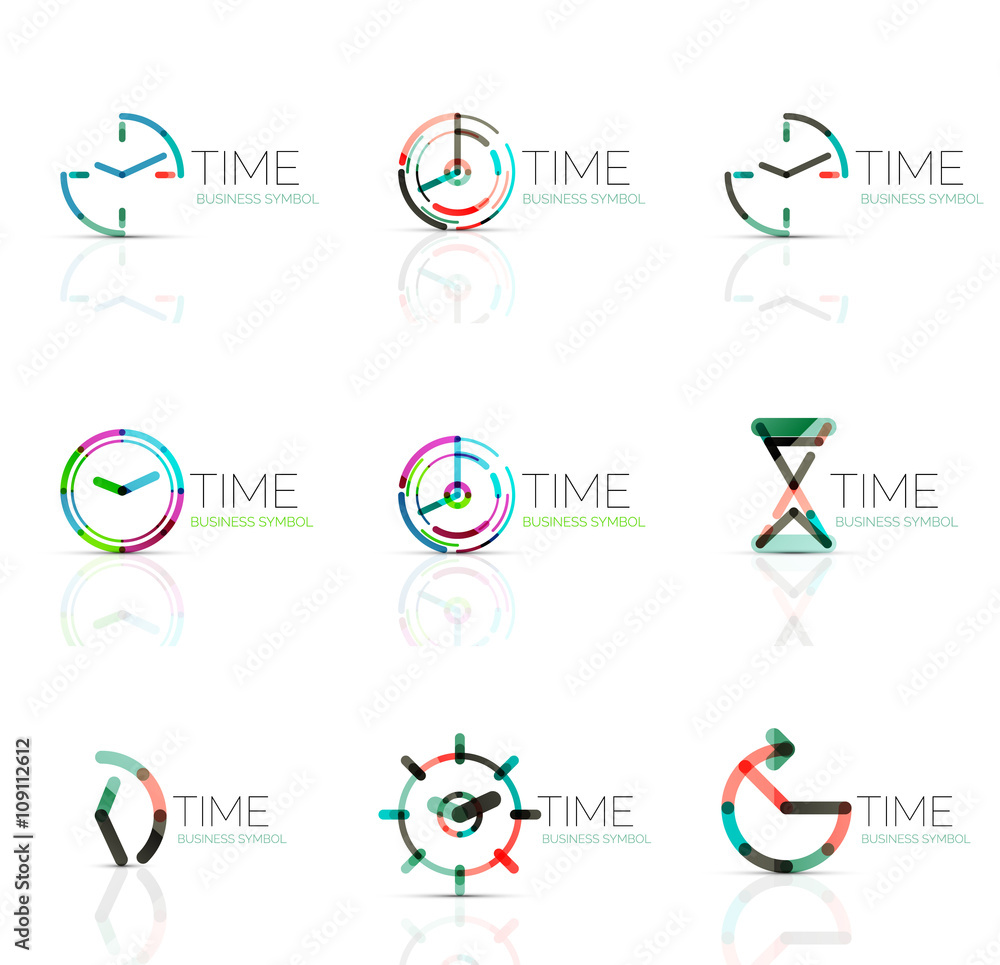 Geometric clock and time icon set