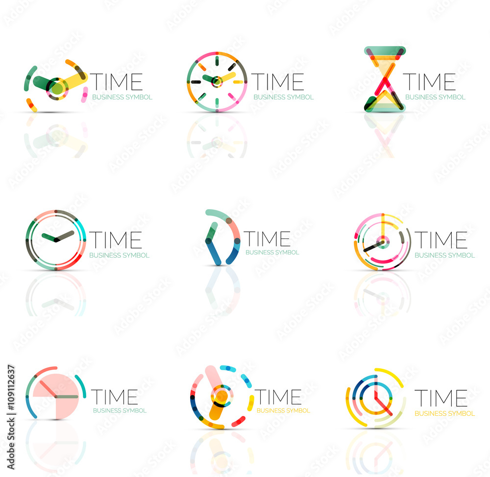 Geometric clock and time icon set