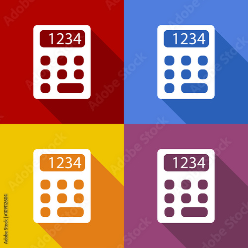 Icono plano calculadora con sombra en varios colores