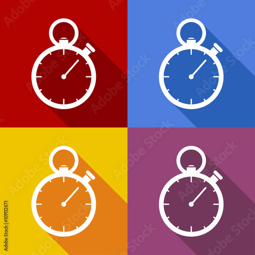 Icono plano cronometro con sombra en varios colores