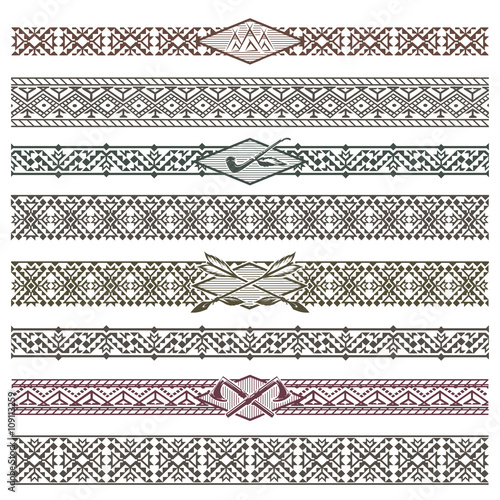 Ethnic native american border patterns. Tribal dividers vector illustration