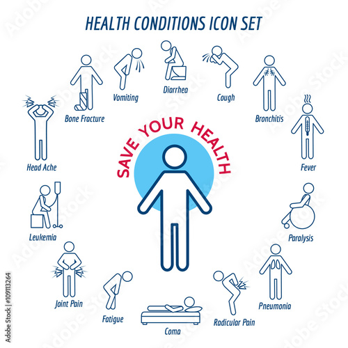 Health conditions icons and diseases signs. Vector illustration 