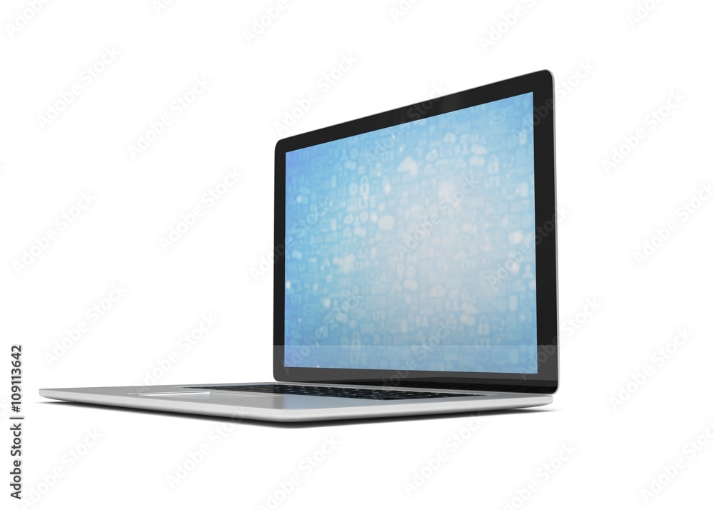 3d rendering of a laptop with blue wallpaper with app icon 3d rendering of a laptop with blue wallpaper with app icon