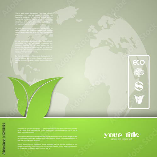 Ecology signs and symbols on a world map background