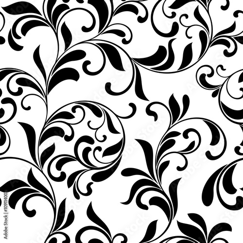 Classic seamless pattern. Tracery of swirls and leaves on a white background. Vintage style