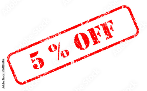 5 % OFF, Five percent off red rubber stamp text on white background