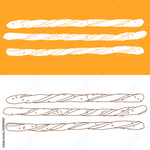 Hand drawn bread sticks. Vector food illustration