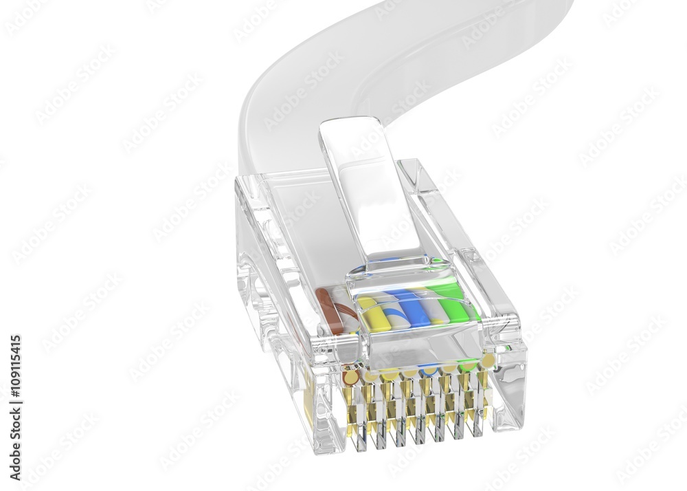 wire rj-45 on a white background, isolated. 3d rendering. wire rj-45 on a white background, isolated. 3d rendering.