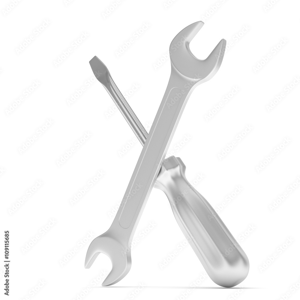 3D Illustration Wrench and screwdriver, service concept 3D Illustration Wrench and screwdriver, service concept
