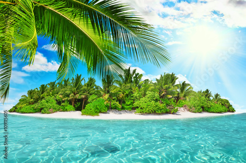 Fototapeta Naklejka Na Ścianę i Meble -  Whole tropical island within atoll in tropical Ocean on a summer