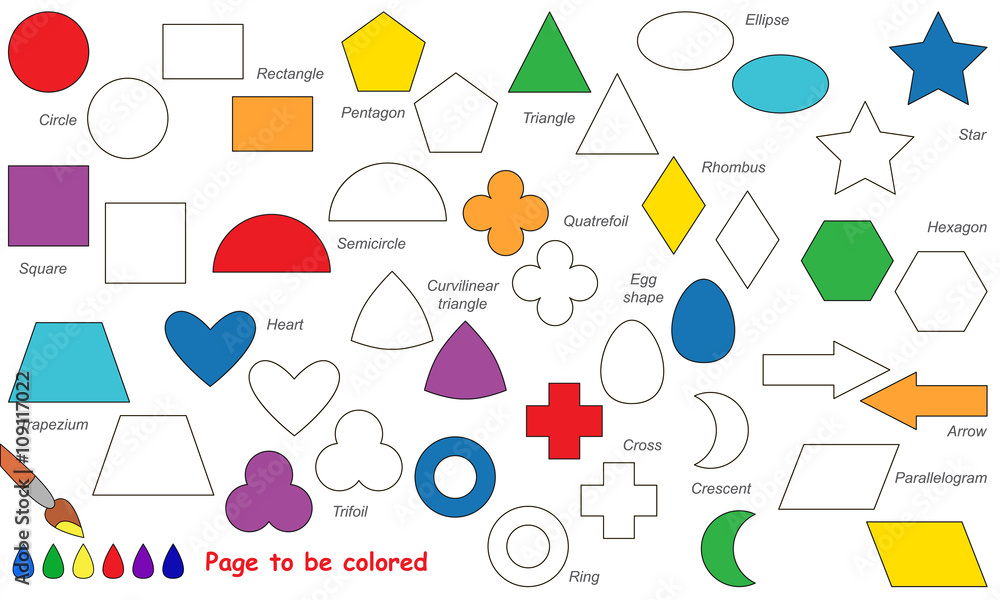 Set of simple geometric shapes cartoon. Page to be colored. Set of simple geometric shapes cartoon. Page to be colored.