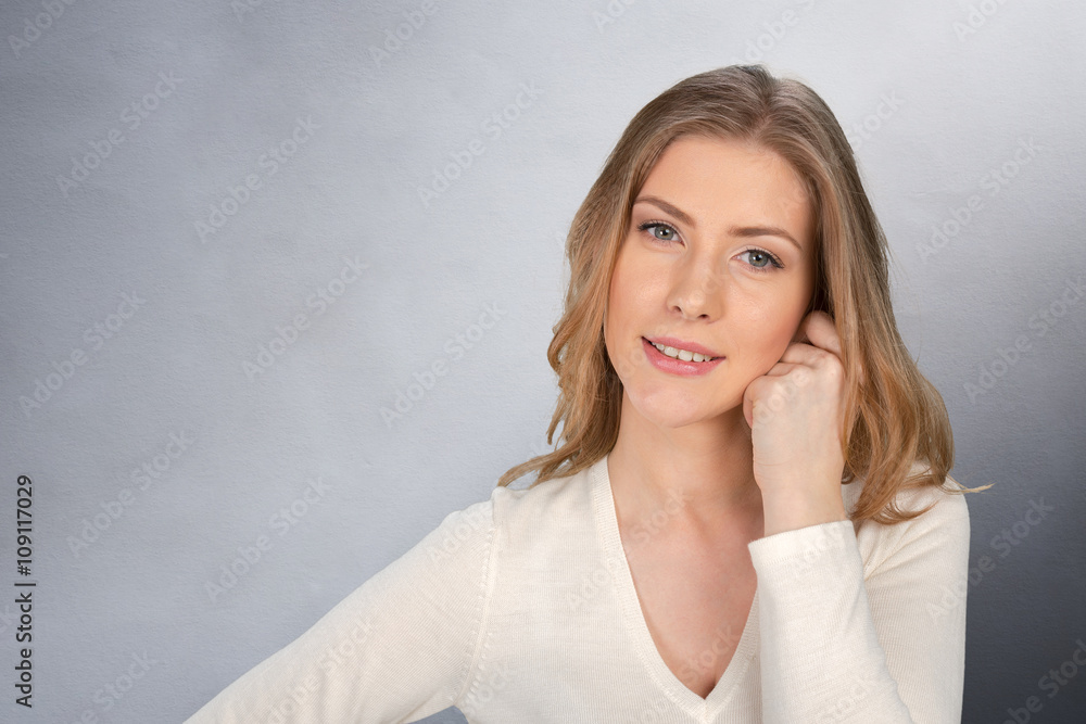 portrait of attractive caucasian smiling woman portrait of attractive caucasian smiling woman
