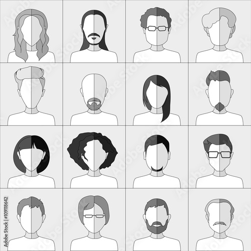 People icons. Set of flat stylish people icons in gray scale