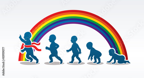 Baby running steps designed on line rainbows background graphic vector