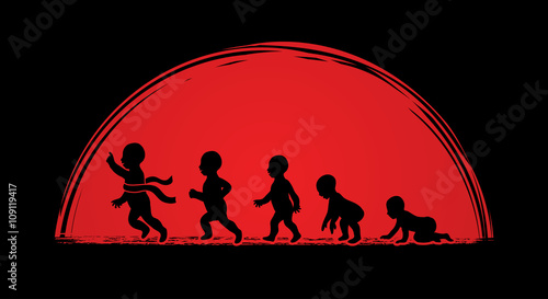 Baby running steps designed on sunlight background graphic vector