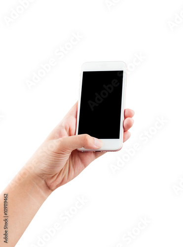 Female hand holding phone isolated with clipping path inside