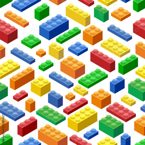 Seamless background. Isometric Plastic Building Blocks and Tiles