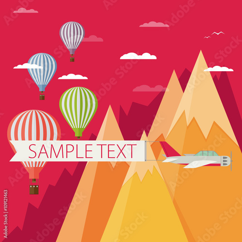 Background of hot air balloons, plain with banner