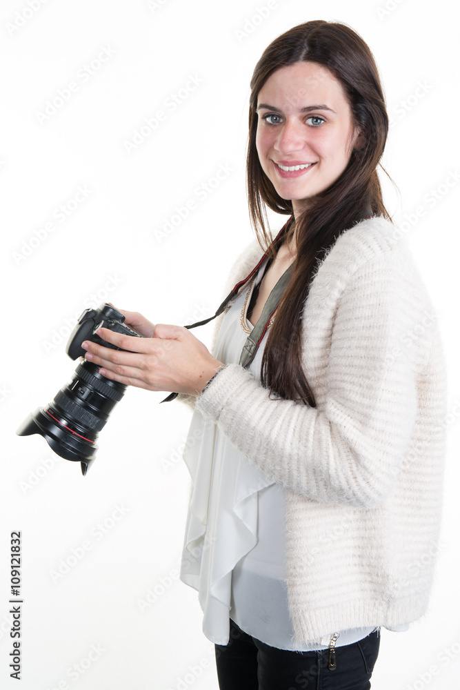 Profile view of Female Photographer Shooting You Profile view of Female Photographer Shooting You