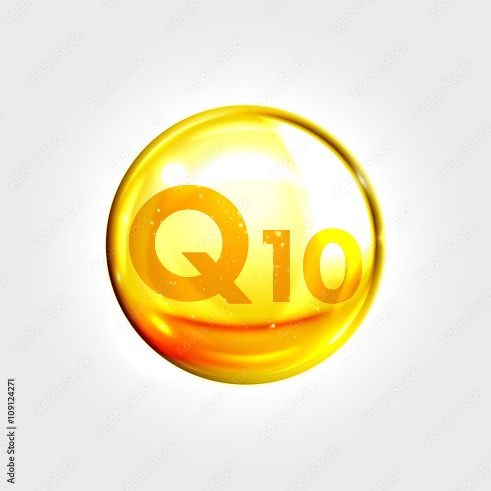 Q10 coenzyme icon vitamin drop gold pill capsule Q10 coenzyme icon vitamin drop gold pill capsule