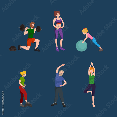 Sports and Fitness People, Healthy family vector illustration.