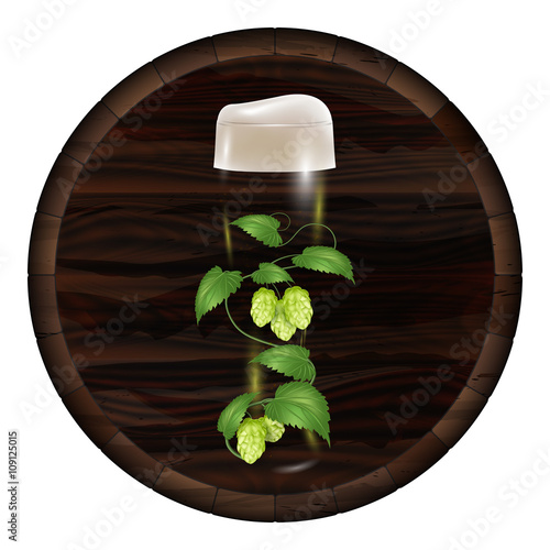 barrel of beer abstract glass of beer with hops wrapped