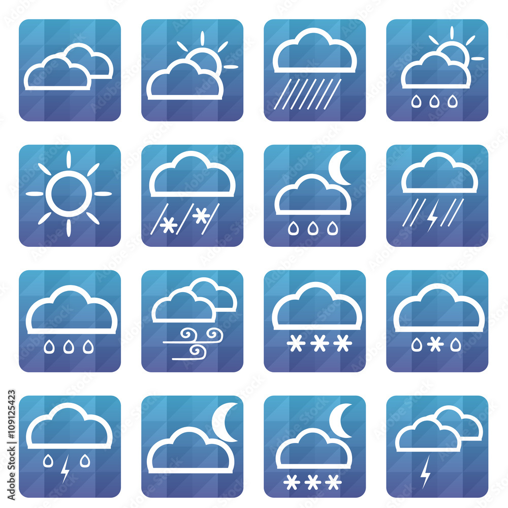 Obraz premium Weather flat icons set vector.