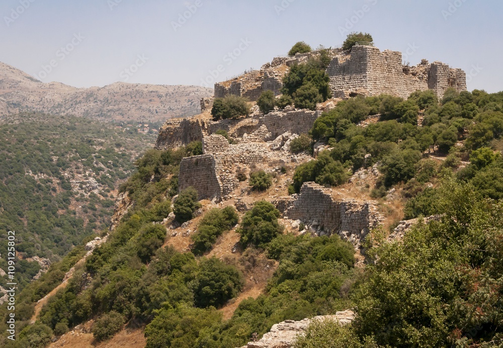 Ancient Nimrod fortress on the north of Israel, in the Golan Heights area. Nimrod, Israel, August 2012.