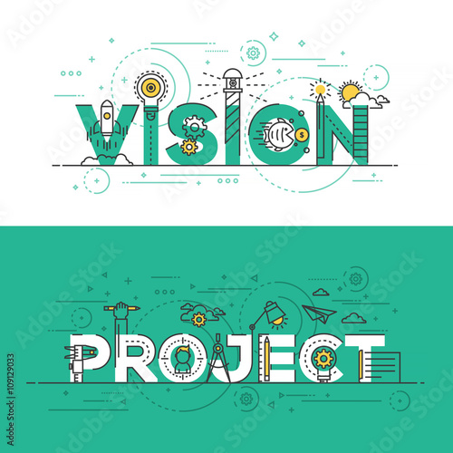 Flat design line concept banner- Vision and Project
