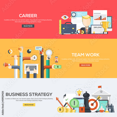 Flat designed banners- Career, team work and Business Strategy