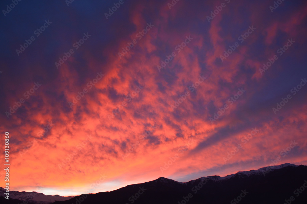 amazing sunrise at mount Andes in Santiago Chile