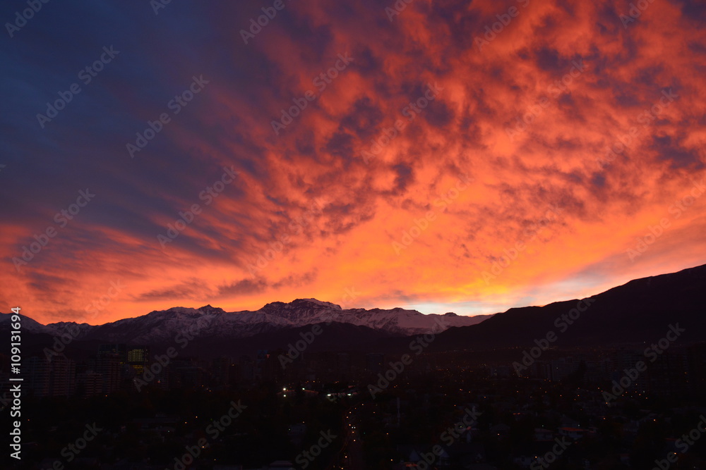 amazing sunrise at mount Andes in Santiago Chile