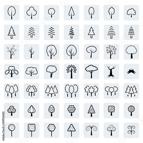 Tree icon set in thin line style. Vector symbols. Vector illustration.