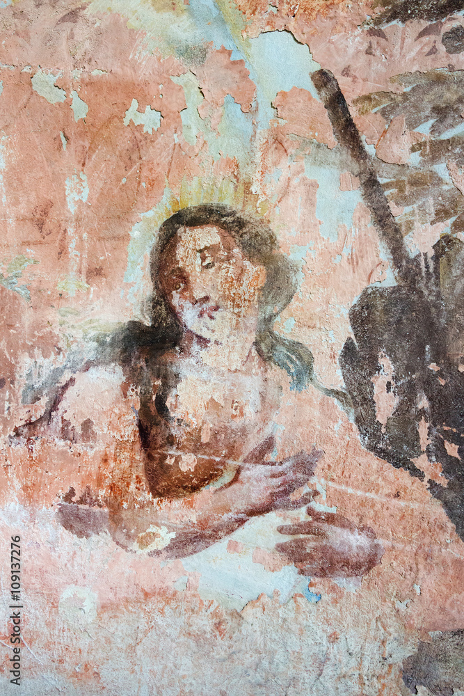 Mural painting in the ruins of the church