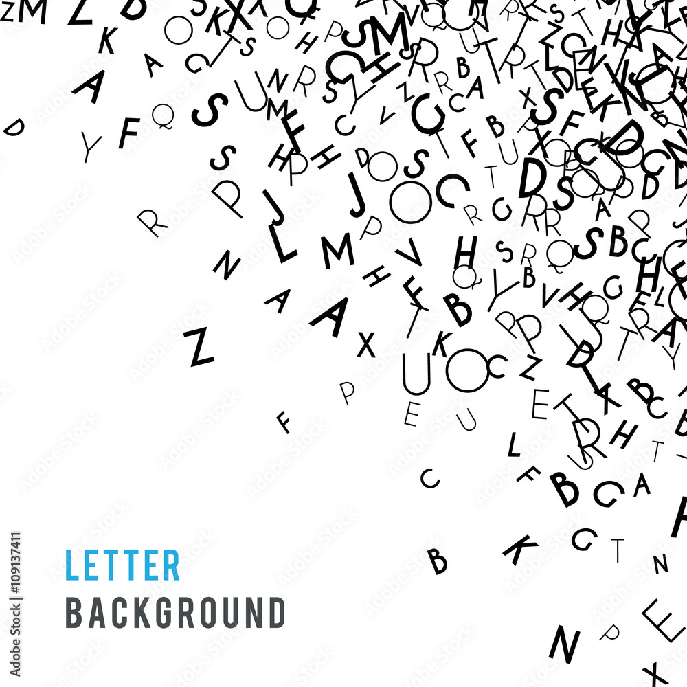 Letters abstract background composition. International Day of the Book or World Book Days. Promotion of reading, publishing and copyright. Poster or banner design. Copyright concept. 