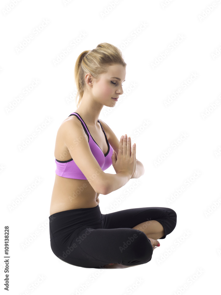 side view image of lady doing yoga side view image of lady doing yoga