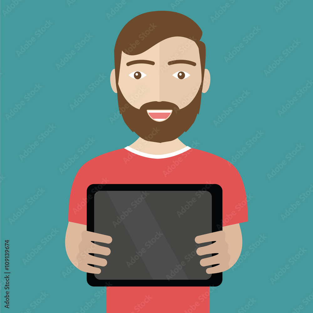 Man holds a tablet pc in his hand