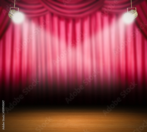 red curtain blurred background with shining spotlight