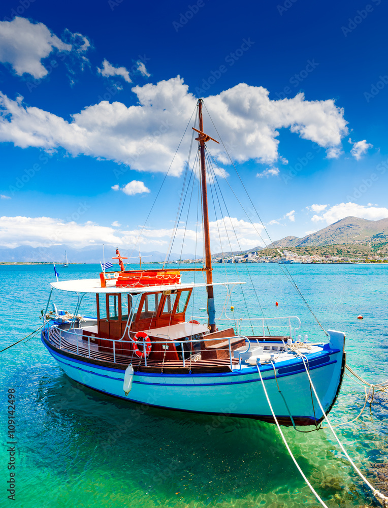 Pleasure boat off the coast of Crete, Greece Pleasure boat off the coast of Crete, Greece