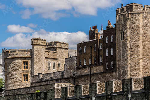 Historic castle Tower of London. View from outside walls. UK.