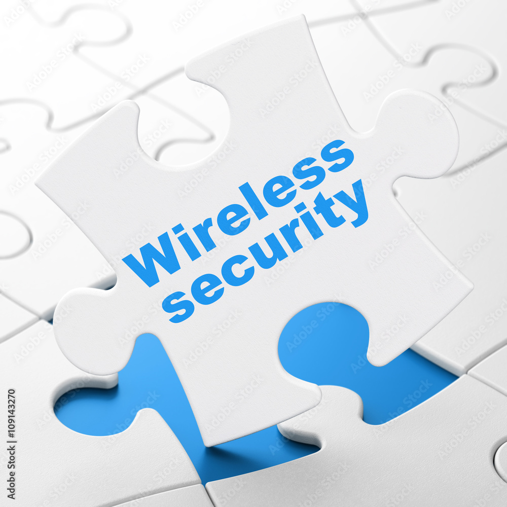 Protection concept: Wireless Security on puzzle background Protection concept: Wireless Security on puzzle background