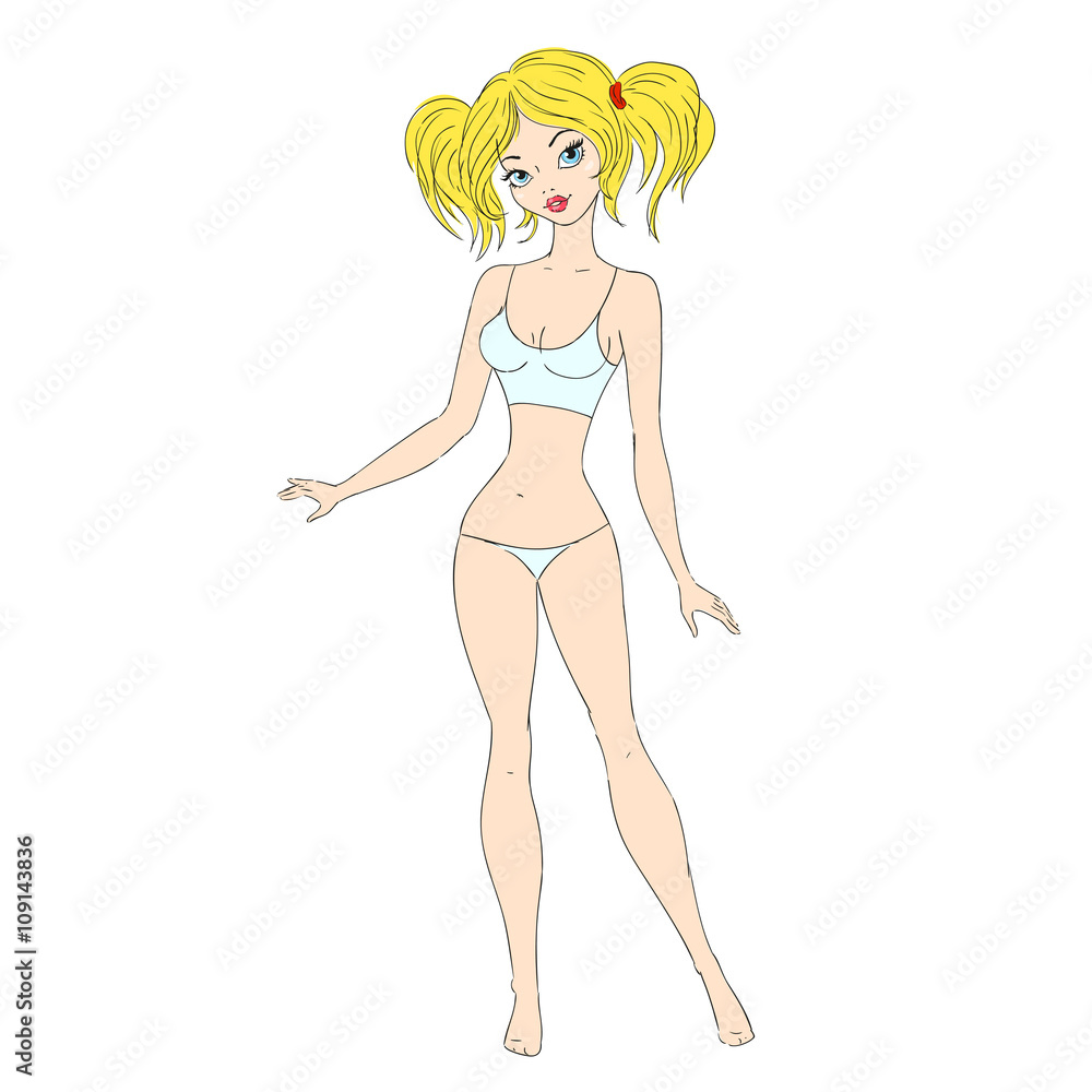 Cartoon illustration of an attractive blond woman. Woman's figure Cartoon illustration of an attractive blond woman. Woman's figure