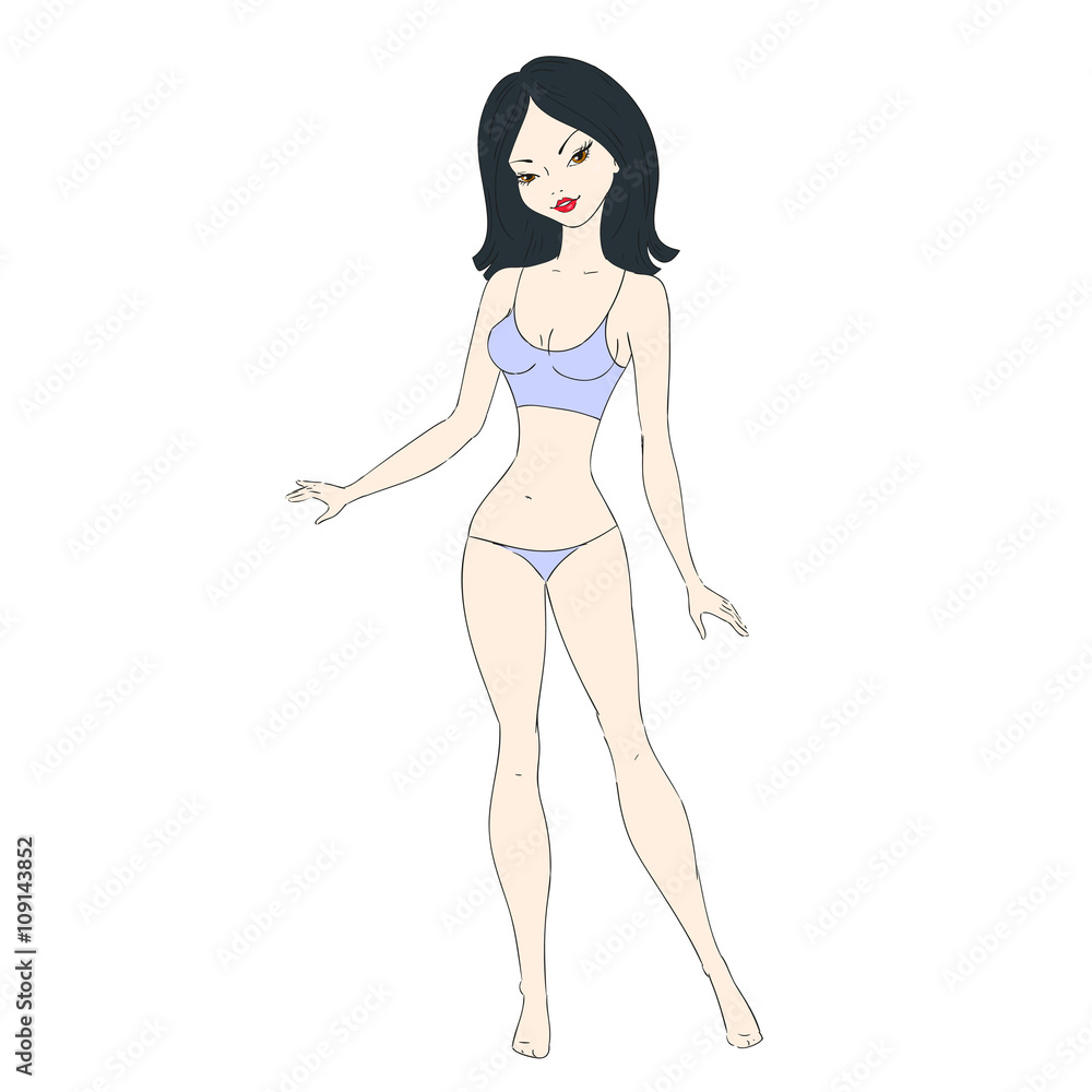 Cartoon illustration of an asian woman. Woman's figure Cartoon illustration of an asian woman. Woman's figure